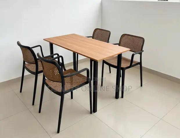 Metallic Stand Dining Table and 4 Chairs - 1