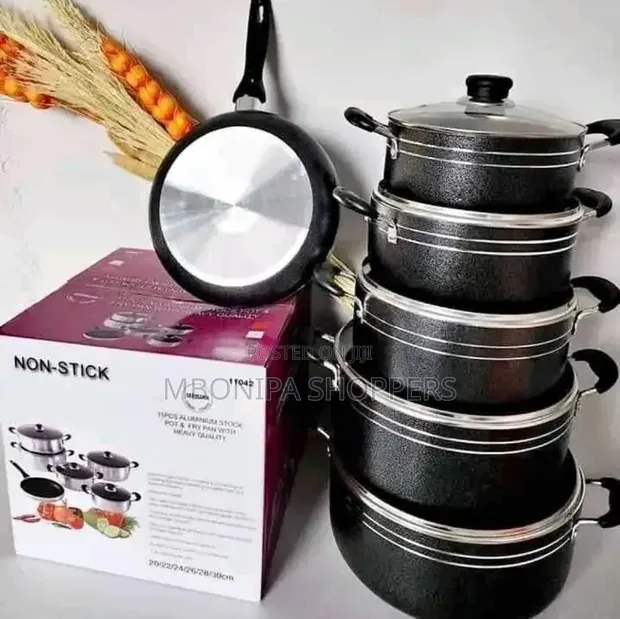 Non-Stick Aluminum Cookware Set with Glass Lids - Black - 1