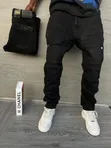 Men's Black Stretch Jeans with Padded Panels - 2