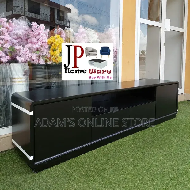 Black TV Stand - 7ft Length (Up to 85" TVs) - 1