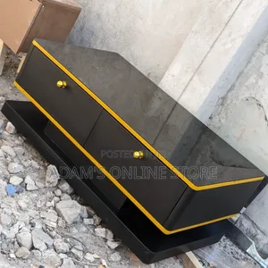 Black Glass Center Table with Gold Accents (60cm x 115cm)