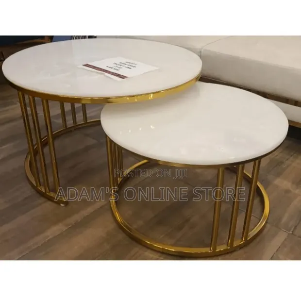Round Stools/Center Tables in White and Gold - 1