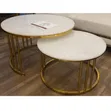 Round Stools/Center Tables in White and Gold - 1
