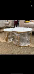 Round Stools/Center Tables in White and Gold - 2