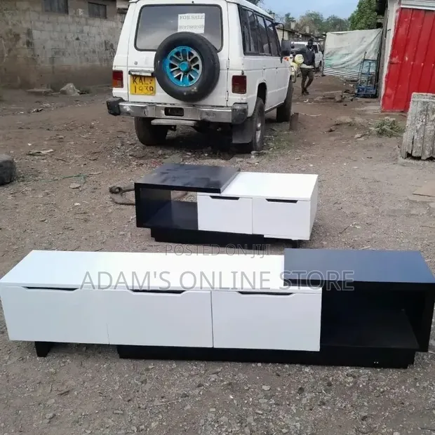 Black and White Center Table and TV Stand Set - 1