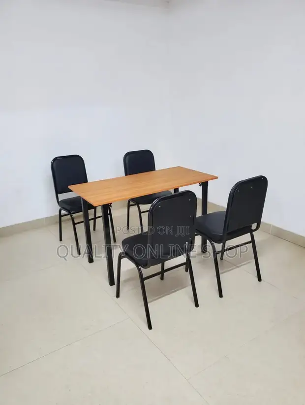 Wooden Foldable Dining Table with 4 Black Leather Chairs - 1