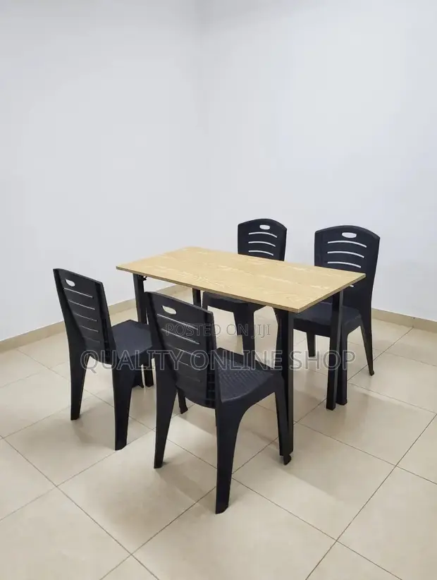 Dining Wooden Table and Plastic Chairs - 1