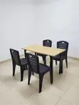 Dining Wooden Table and Plastic Chairs - 1