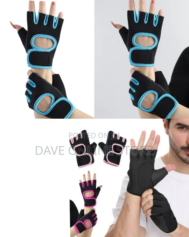 Black and Blue Half-Finger Workout Gloves - 1