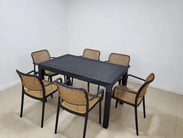 6-Person Plastic Dining Table and Chairs Set - 1
