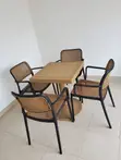 Beige Rattan 4-Seater Dining Table and Chairs Set - 1