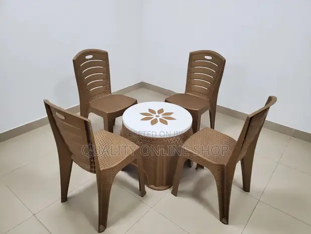 Brown Plastic Chairs and Flower Table Set for Bars/Dining - 1