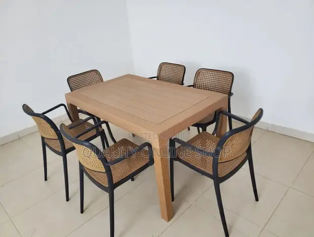Rectangular Plastic Dining Table and 6 Chairs - 1