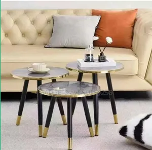 Chic 3-in-1 Luxury Marble-Effect Side Table Set