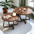 Modern Walnut-Finish Round Nesting Coffee Table Set - 1
