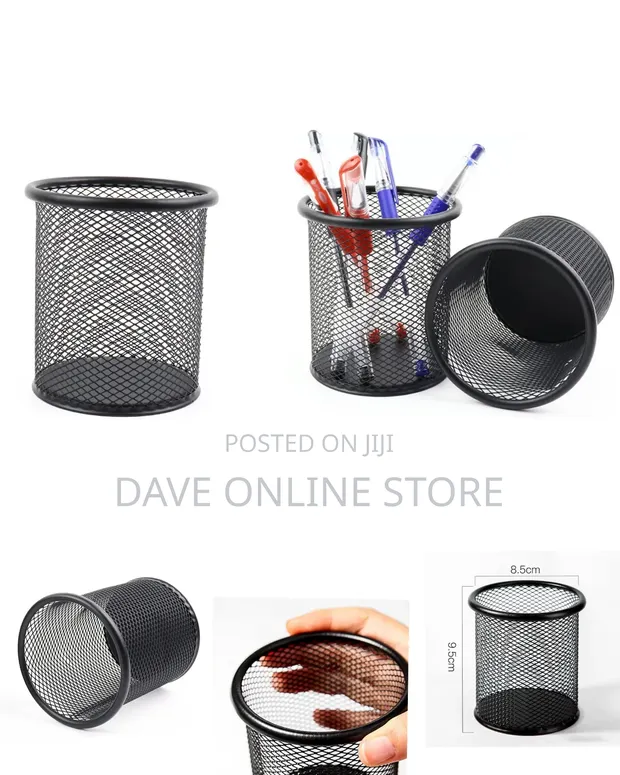 Round Black Wire-Mesh Pen and Pencil Holder Cup - 1