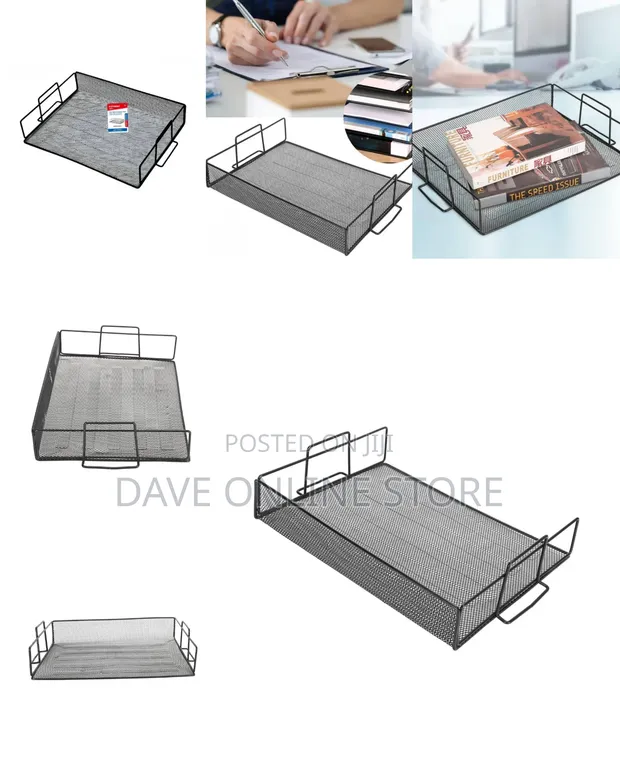 Sleek Black Wire Mesh Desktop Organizer Tray - 1