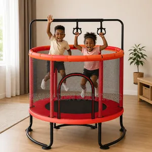 Kids Indoor Trampoline with Safety Enclosure & Rings
