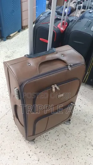 Brown Leather-Look Medium Travel Suitcase