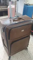 Extra Large Brown Faux-Leather Suitcase - 1