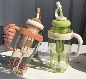 Portable Ice Cream Style Drinking Jar with Handle and Straw (1200ml)