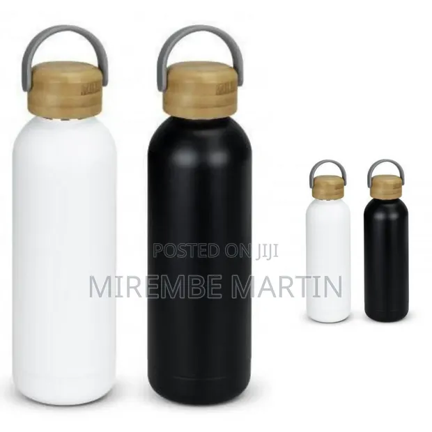 Modern Insulated Stainless Steel Water Bottle with Natural Wooden Lid, 750ml - Multicolor - 1
