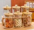 Six-Piece Diamond Glass Storage Canister Set with Bamboo Lids & Rack - 1