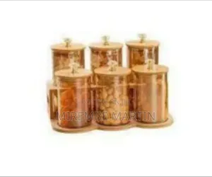 Six-Piece Diamond Glass Storage Canister Set with Bamboo Lids & Rack