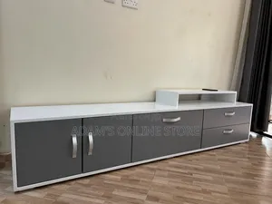 7ft TV Stand Unit - White & Grey Drawers