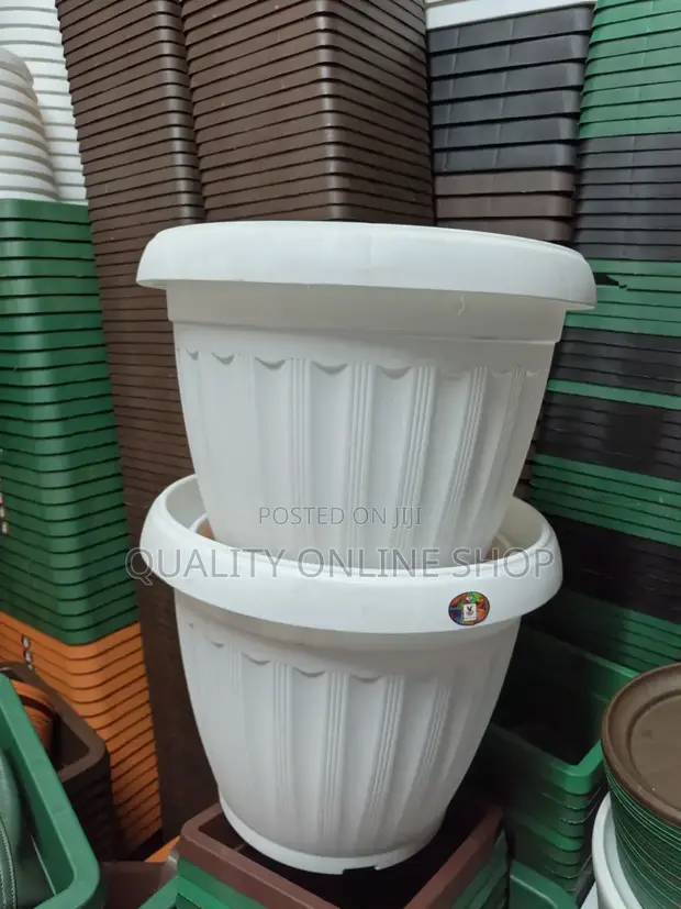 Better Homes & Gardens Plastic Flower Pots (White) - 1