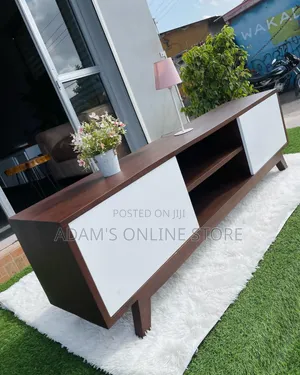 Brown TV Stand Unit with White Doors