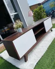 Brown TV Stand Unit with White Doors - 1