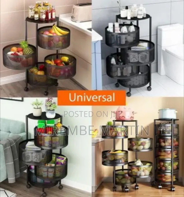 4-Tier Rotating Kitchen Storage Cart with Wheels - 1