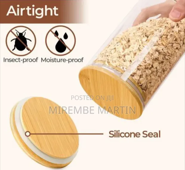 Premium Clear Glass Food Storage Canisters with Airtight Bamboo Lids (2L) - 1