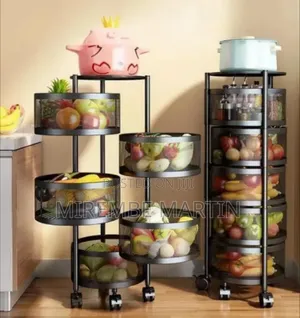 Multi-Layer Rotating Kitchen Storage Cart with Perforated Baskets