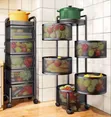 Multi-Layer Rotating Kitchen Storage Cart with Perforated Baskets - 2