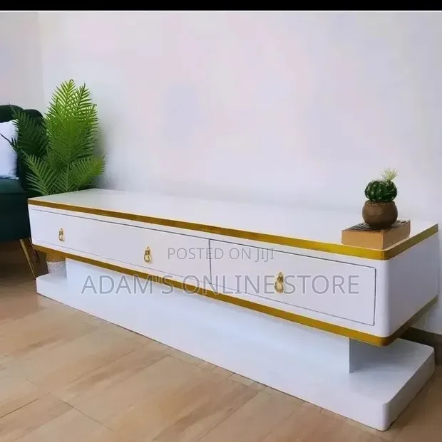 White and Gold TV Stand Unit - 182cm Length - 1
