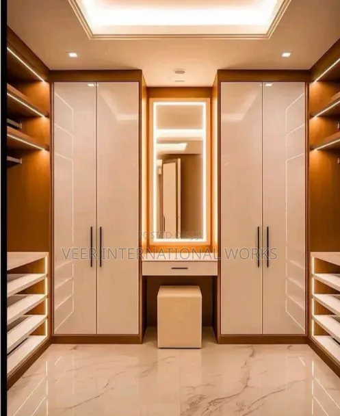 Modern Built-in Wardrobes with Dressing Table & LED Lights - 1