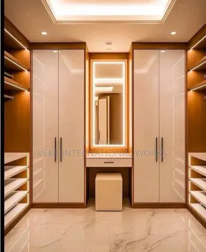 Modern Built-in Wardrobes with Dressing Table & LED Lights