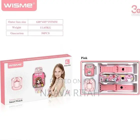 WISME X68 Mini Pink Smart Watch with Earbuds & 3 Straps - 1