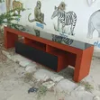 Brown TV Stand Unit with Black Glass Top - 2