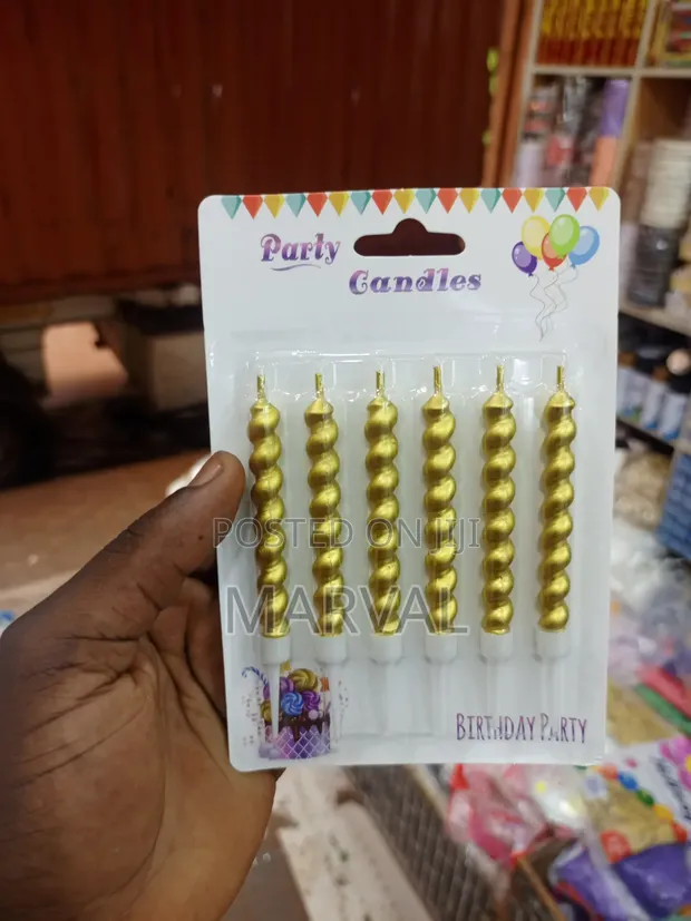 6 Jumbo Gold Spiral Birthday Candles - 1