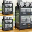 Modern Black Kitchen Storage Cabinet with Fluted Glass Doors - 1