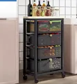 Stylish 5-Drawer Rolling Mesh Storage Cart with Wooden Top - Black - 1