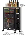 Stylish 5-Drawer Rolling Mesh Storage Cart with Wooden Top - Black - 2