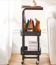 2-Tier Rolling Utility Cart with Wood Tabletop - 1