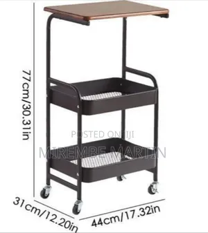 2-Tier Rolling Utility Cart with Wood Tabletop