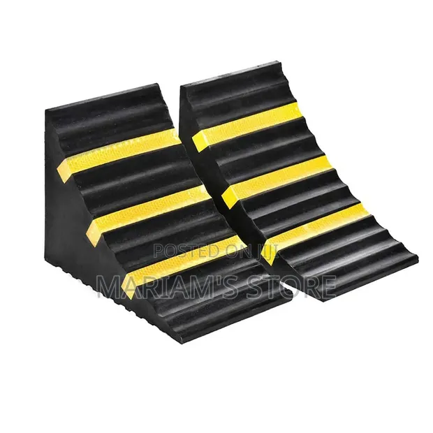 Pair of 2 Heavy-Duty Rubber Wheel Chocks with Reflective Strips - 1