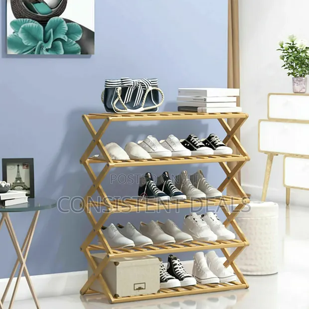 5 Tier Foldable Bamboo Shoe Rack - 1