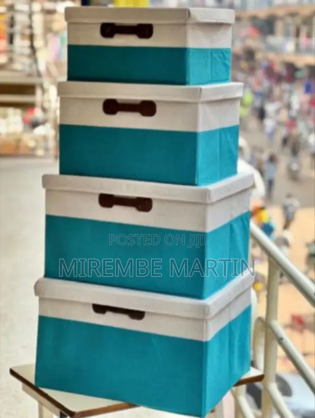 Set of 4 Collapsible Fabric Storage Boxes with Lids - 1